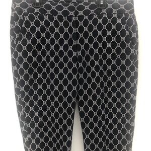 TALBOTS Signature Navy Blue White  Pattern Cotton Blend Cropped Pants 8 Petite